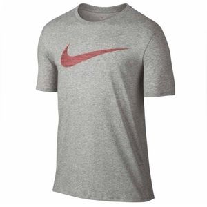Nike Men's Dri-Fit Training Tee Size L Gray Red Swoosh Shirt 839893